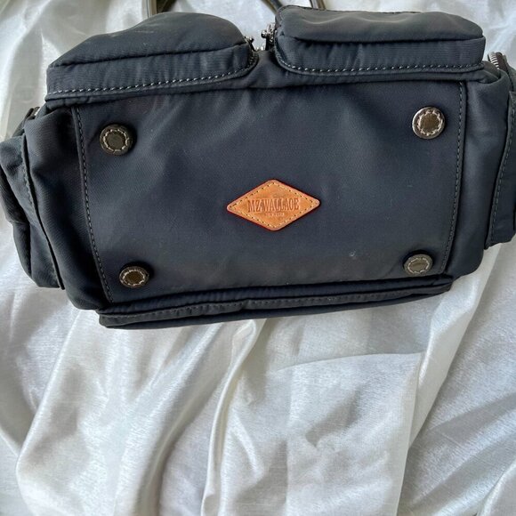 MZ Wallace Kara Satchel Bag Nylon Patent Leather Trim Dual Handle 6 Pockets Gray - Picture 11 of 16